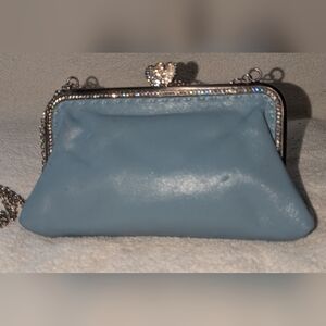 Besso Blue Mini Bag with Crystal Embellishments and Silver Chain